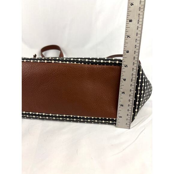 Fossil Rachel Leather Black Striped Tote Purse Classic Brown Black - Picture 5 of 16